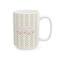 Gold Stripes Ceramic Mug - Cute Cozy Bears With Pink Bows (11oz & 15oz)