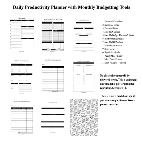 Daily Productivity Planner with a Monthly Budget Planning Sheet