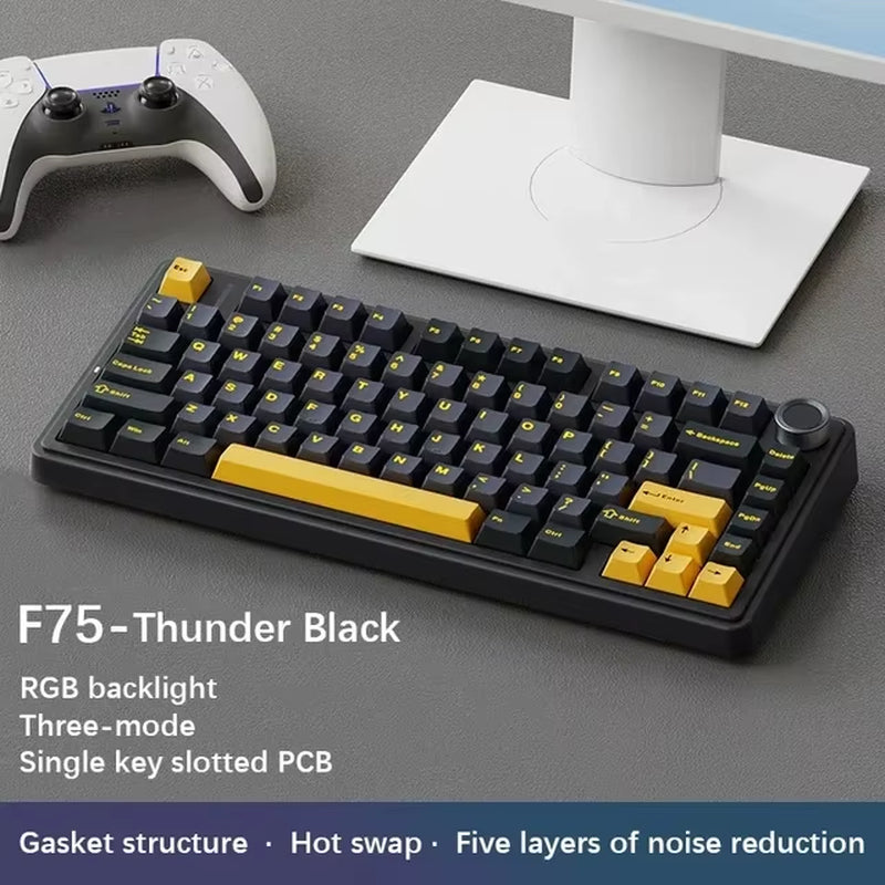 F75 2.4G Wireless, Bluetooth, and Wired Gaming Mechanical Keyboard with RGB Lighting, Customized 75% Layout, OEM Profile, and Gasket Structure