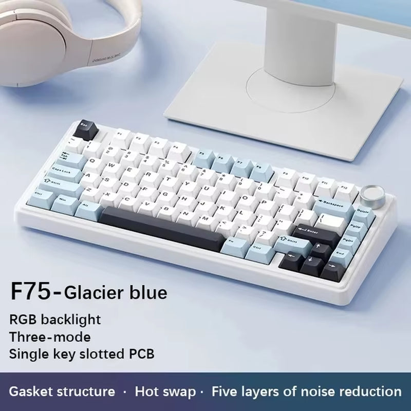 F75 2.4G Wireless, Bluetooth, and Wired Gaming Mechanical Keyboard with RGB Lighting, Customized 75% Layout, OEM Profile, and Gasket Structure