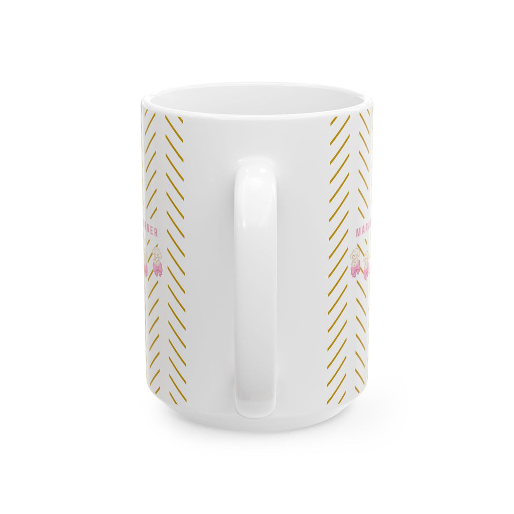 Gold Stripes Ceramic Mug - Cute Cozy Bears With Pink Bows (11oz & 15oz)