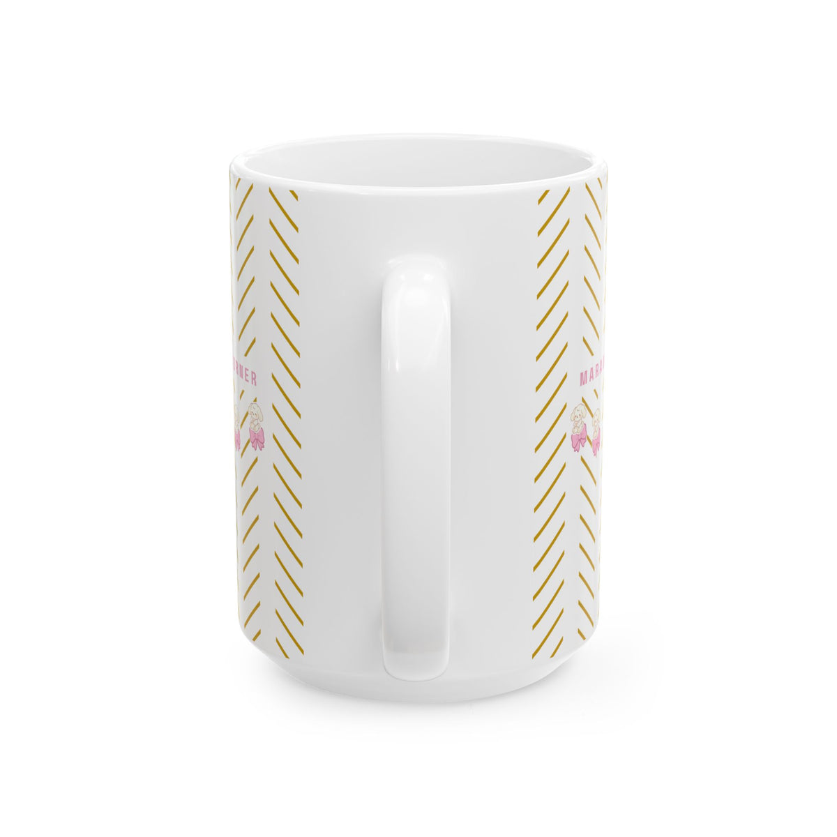 Gold Stripes Ceramic Mug - Cute Cozy Bears With Pink Bows (11oz & 15oz)