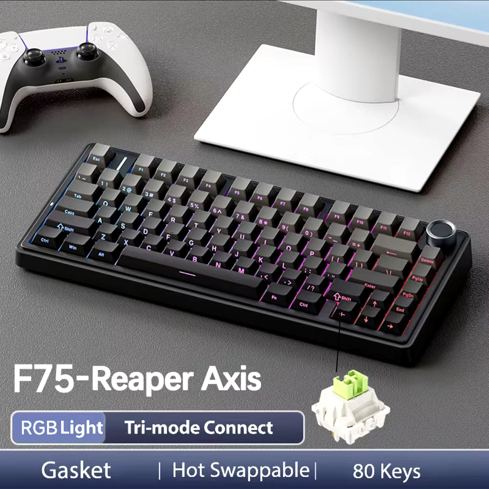 F75 2.4G Wireless, Bluetooth, and Wired Gaming Mechanical Keyboard with RGB Lighting, Customized 75% Layout, OEM Profile, and Gasket Structure
