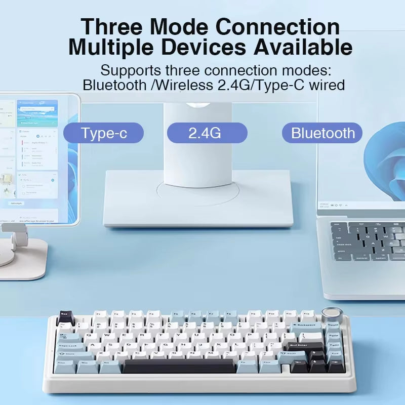 F75 2.4G Wireless, Bluetooth, and Wired Gaming Mechanical Keyboard with RGB Lighting, Customized 75% Layout, OEM Profile, and Gasket Structure